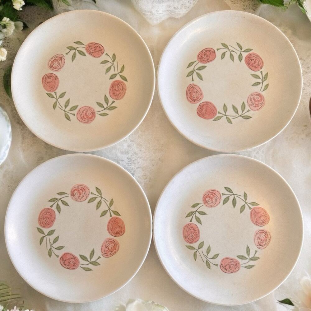 Vintage VERNON KILNS (Metlox) Rose a Day Salad Plates 7 1/2" Diameter Set Of 4